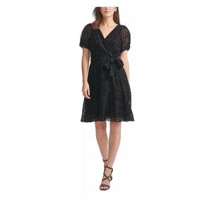 DKNY Black Velvet Dot Wrap Dress